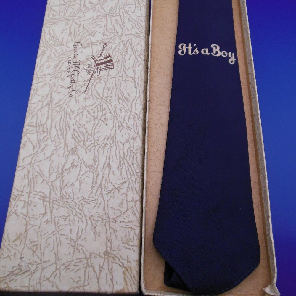 mens tie navy vintage NOS orig box Its A Boy clothier Gavin-McCarthy Olean NY